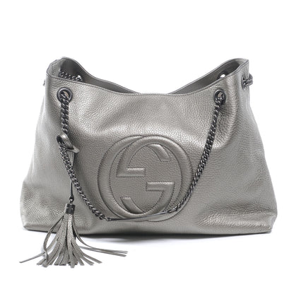 Gucci Metallic Pebbled Calfskin Large Soho Chain Shoulder Bag Sasso 1 of 7