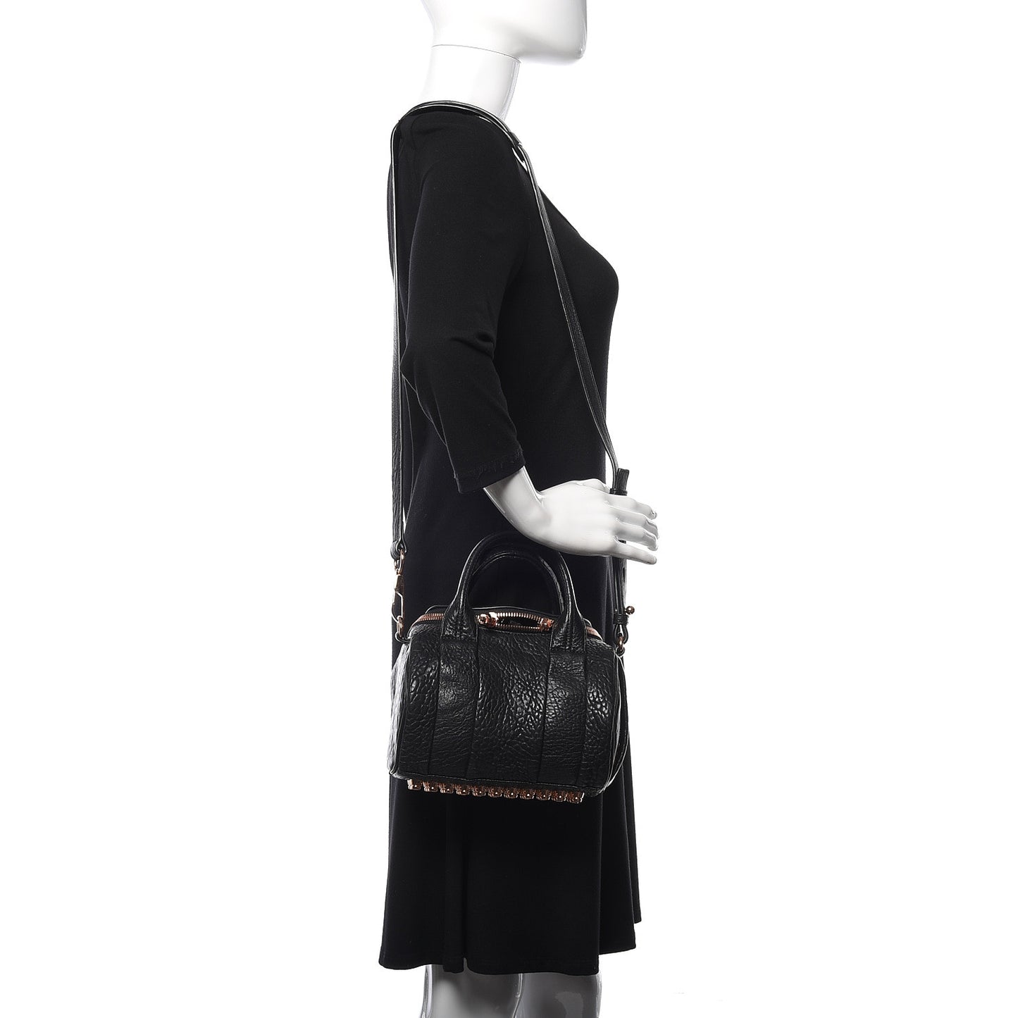 Pebbled Lambskin Mini Rockie Black Rose Gold Hardware