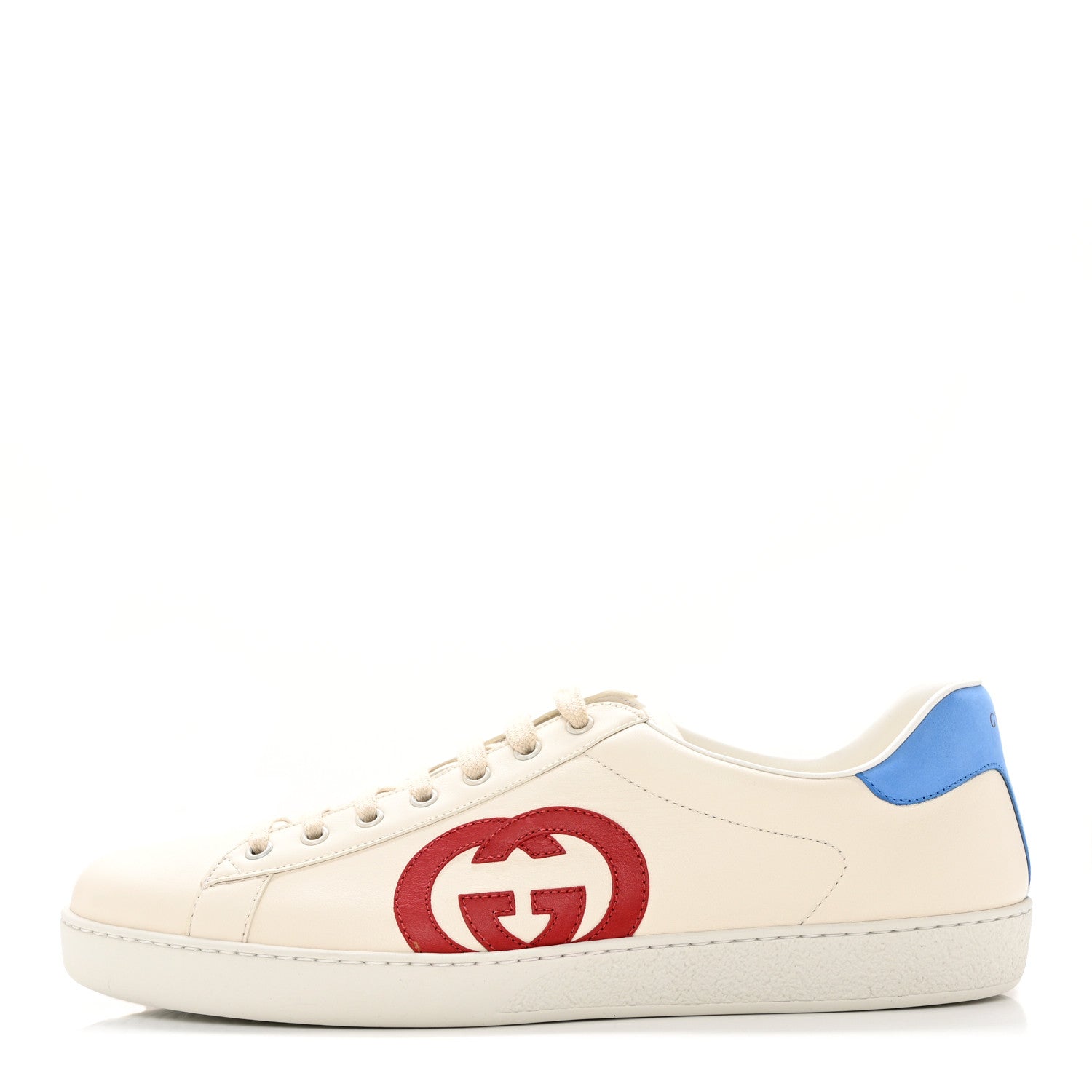 Gucci Calfskin Nubuck Interlocking G Mens New Ace Sneakers 13 Mystic White Hibiscus Red Bright Splash 1 of 19