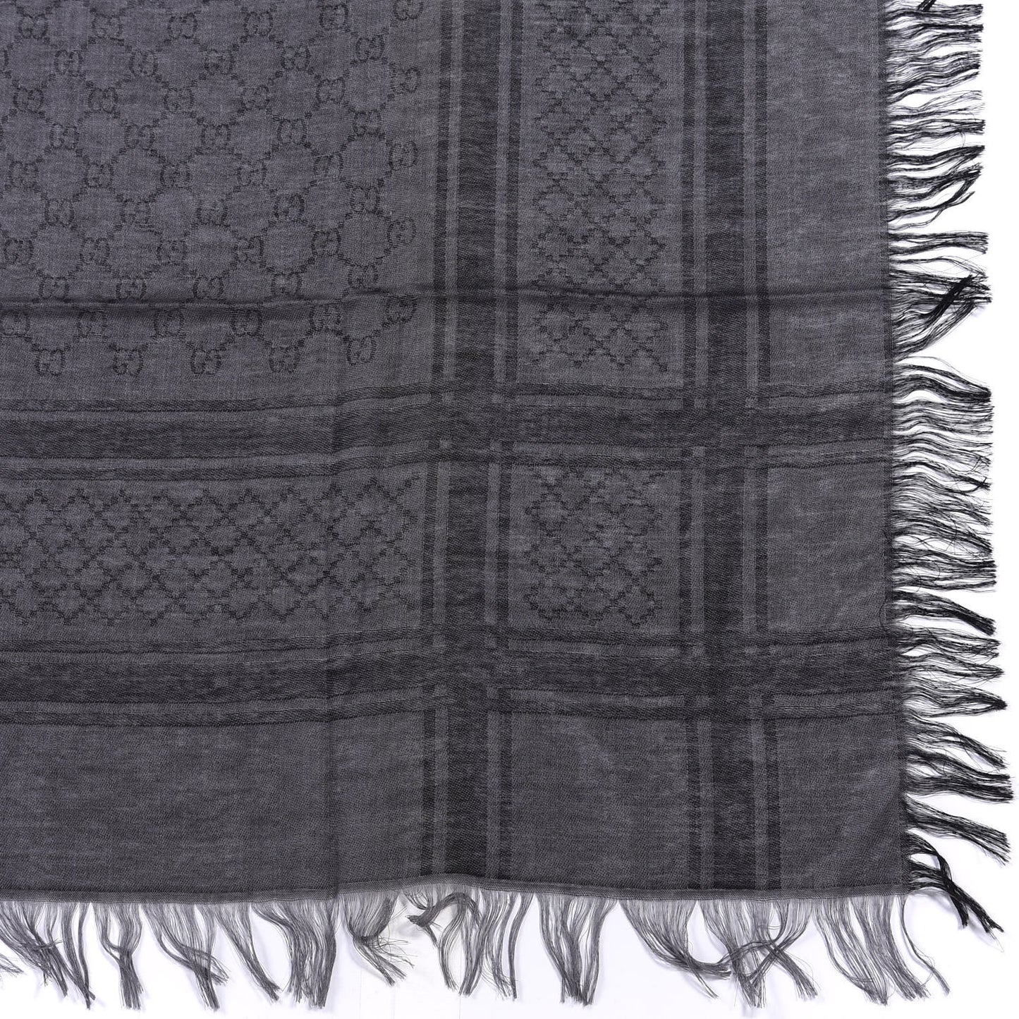 Wool Silk GG Monogram Diamante Plaid Surviee Shawl Graphite Black