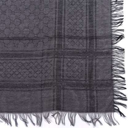 Gucci Wool Silk GG Monogram Diamante Plaid Surviee Shawl Graphite Black 3 of 8