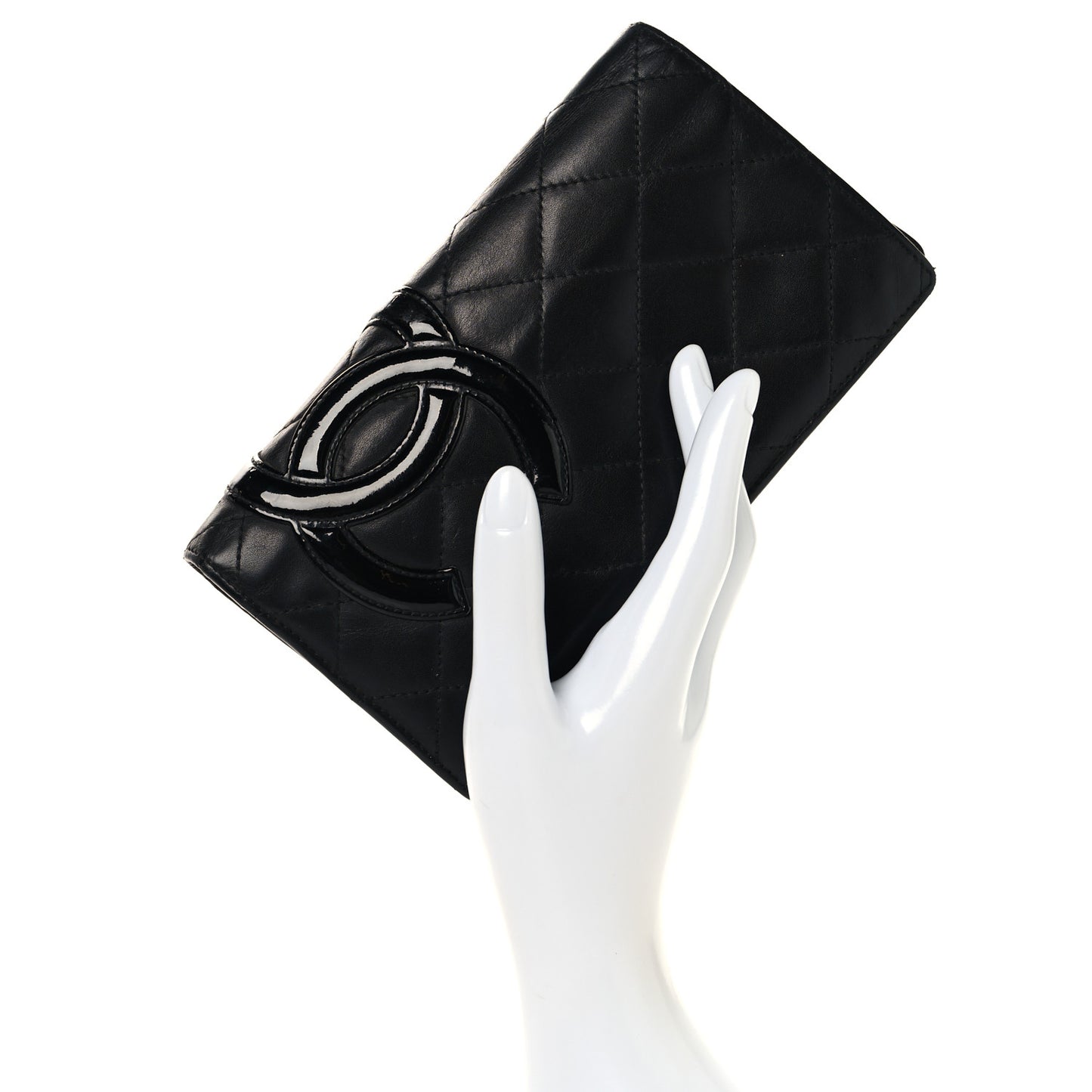 Calfskin Quilted Cambon Yen Wallet Black