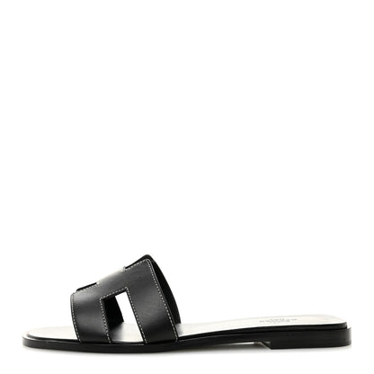 Hermes Box Calfskin Oran Sandals 39.5 Black 1 of 9