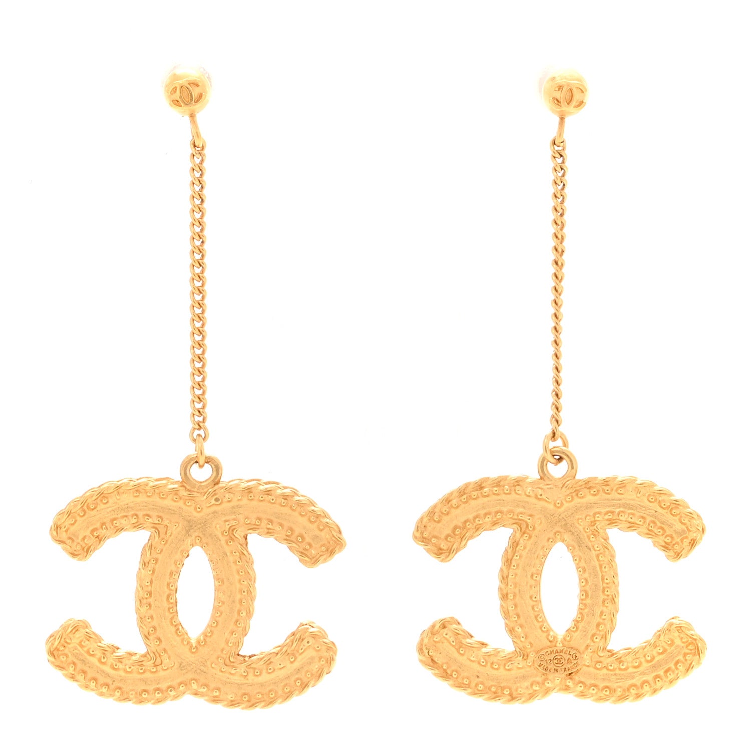 Chanel CC Drop Earrings Matte Gold 1 of 5