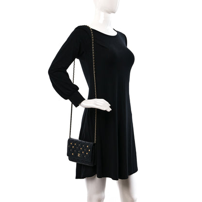 Chanel Lambskin Quilted Studded Wallet On Chain WOC Black 2 of 10