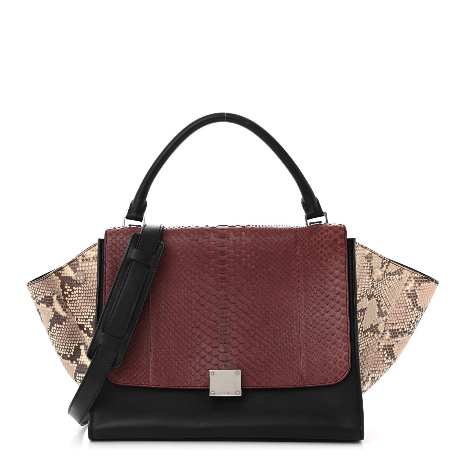 Celine Snakeskin Calfskin Medium Trapeze Black Red 1 of 10
