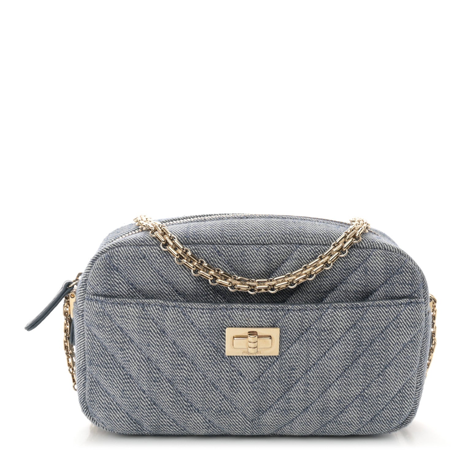限定　 シャネル Chanel Denim Chevron Quilted Reissue 2.55 Camera Case Blue 1513311