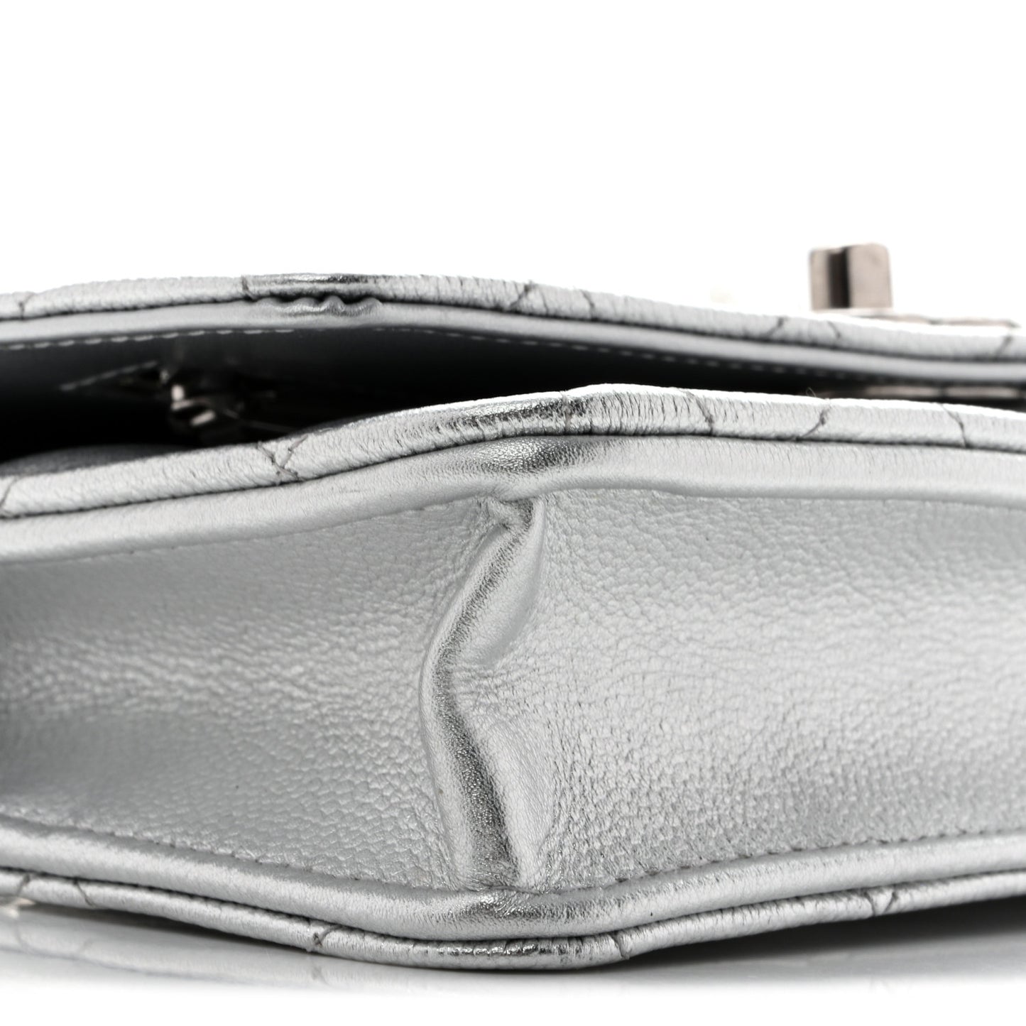 Metallic Caviar Quilted Wallet On Chain WOC Silver