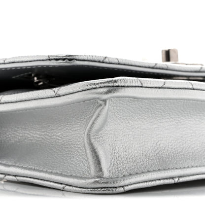 Chanel Metallic Caviar Quilted Wallet On Chain WOC Silver 10 of 13