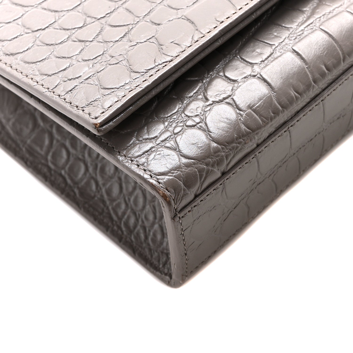 Saint Laurent Calfskin Crocodile Embossed Medium Classic Monogram Kate Tassel Satchel Fog 8 of 9
