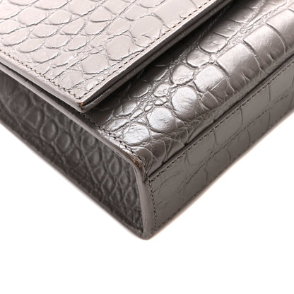Saint Laurent Calfskin Crocodile Embossed Medium Classic Monogram Kate Tassel Satchel Fog 8 of 9