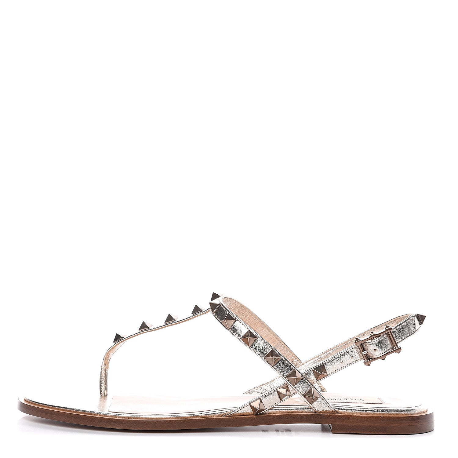 Valentino Garavani Metallic Nappa Rockstud Slingback Flat Thong Sandals 39.5 Skin 1 of 9