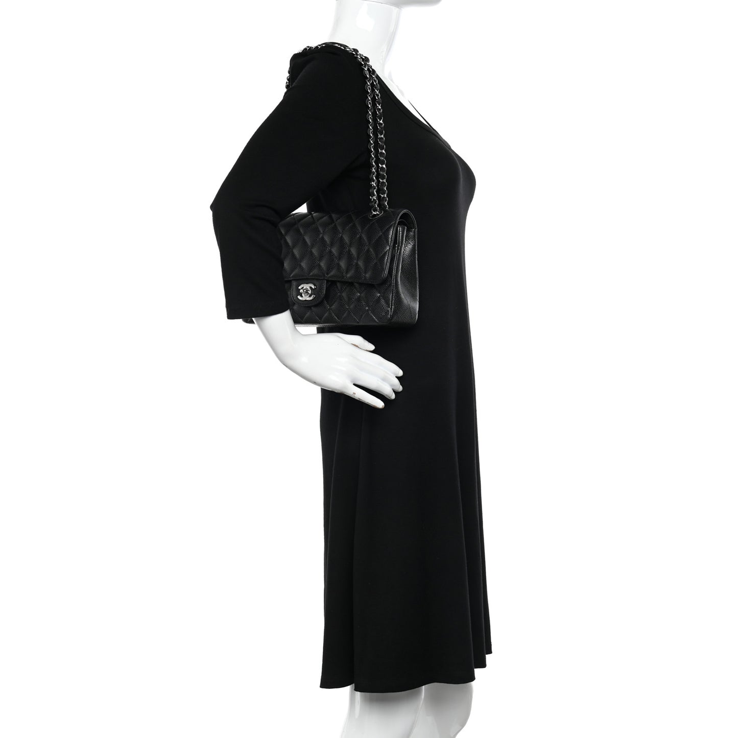 Caviar Quilted Medium Double Flap Black