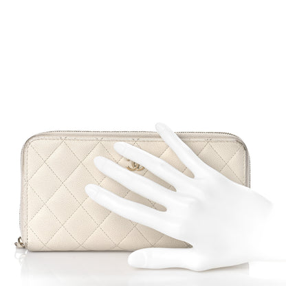 Chanel Caviar Quilted Large Gusset Zip Around Wallet White 2 of 20