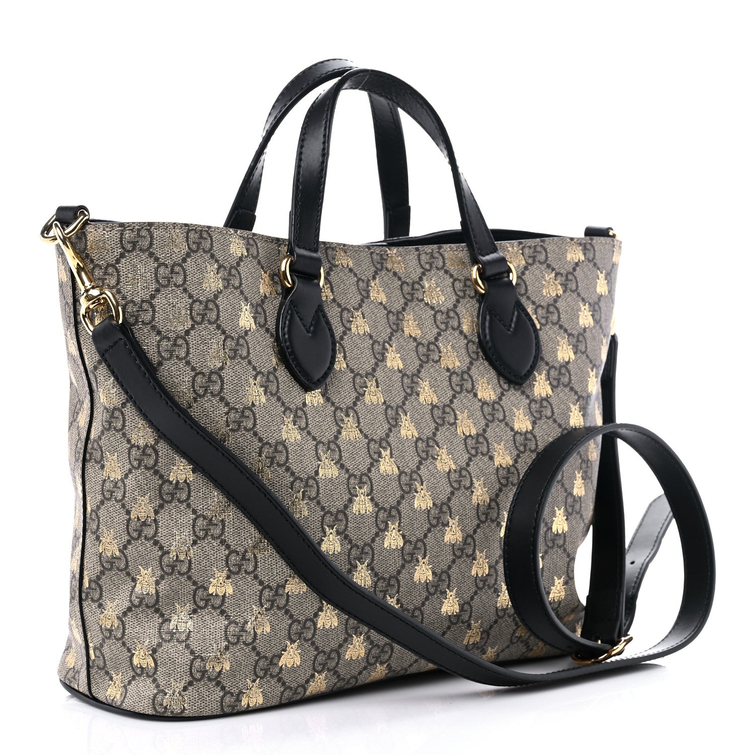 Gucci Soft GG Supreme Monogram Bees Small Crossbody Tote Beige Oro Black 3 of 10