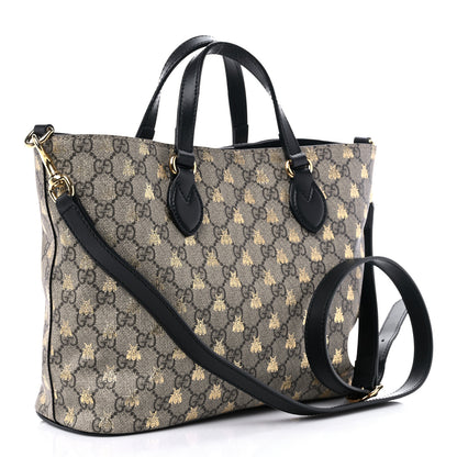Gucci Soft GG Supreme Monogram Bees Small Crossbody Tote Beige Oro Black 3 of 10