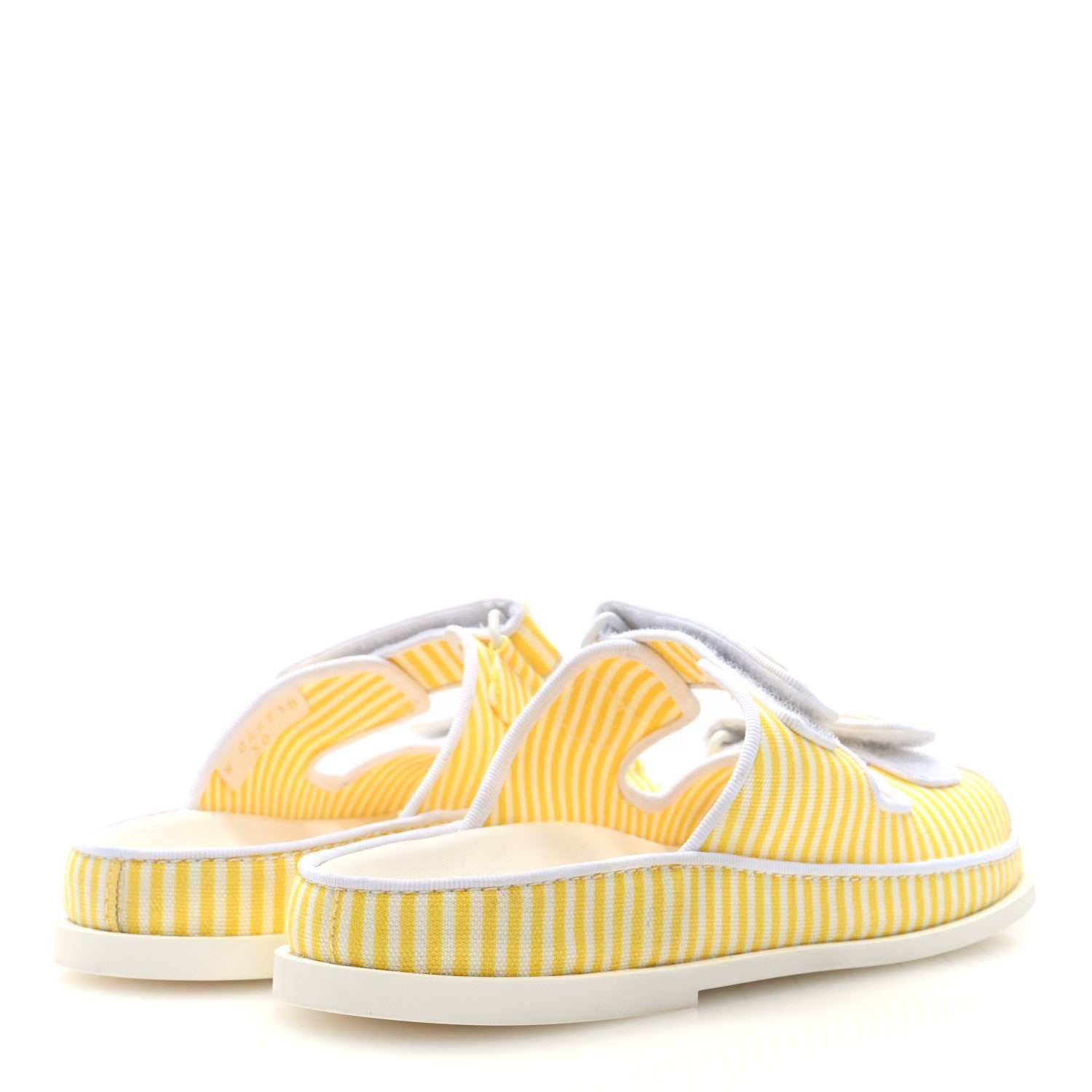 Chanel Printed Calfskin Velcro Dad Flat Mules 38 White Yellow 5 of 9