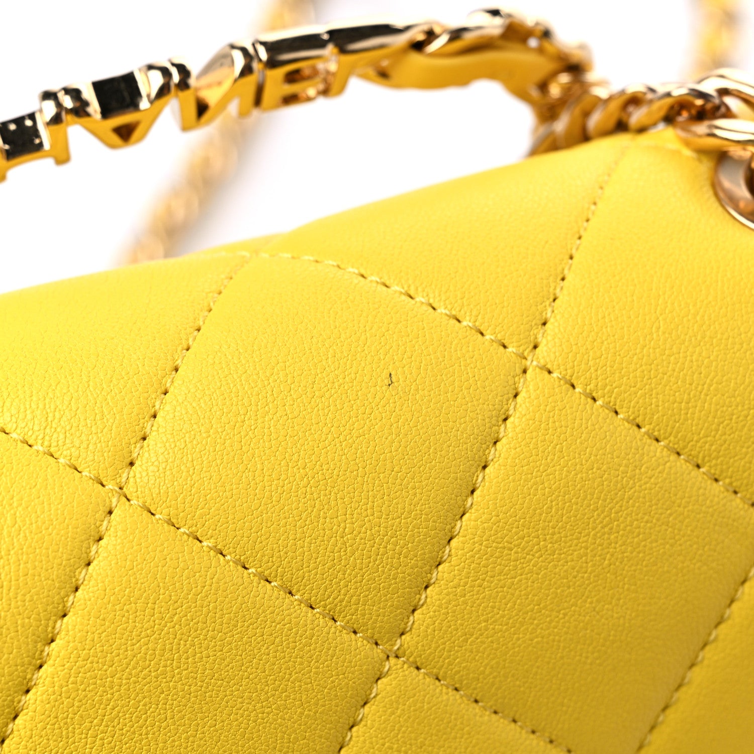 Chanel Lambskin Metal Quilted Mini Top Handle Square Flap Yellow 10 of 10