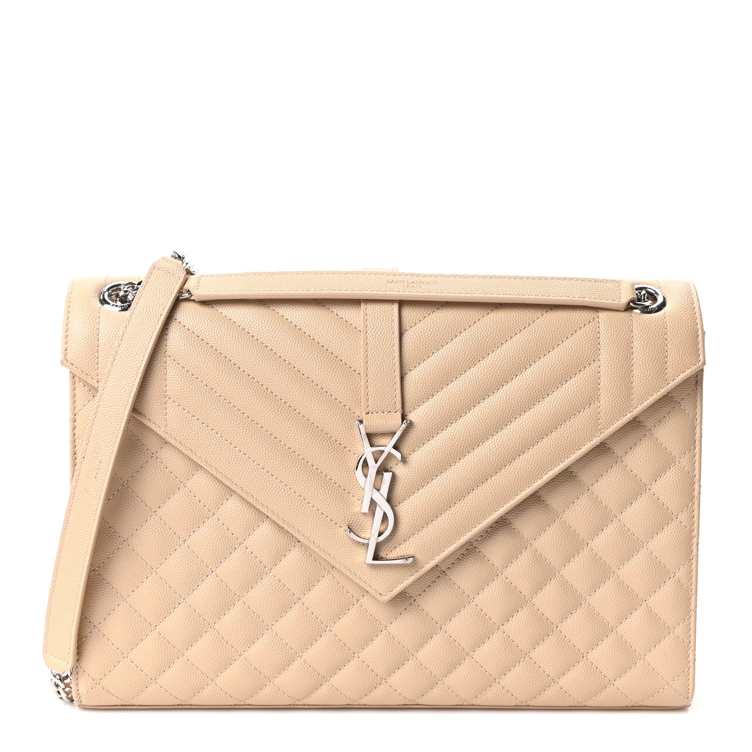 Saint Laurent Grain De Poudre Matelasse Chevron Large Monogram Satchel Nude Powder 1 of 10