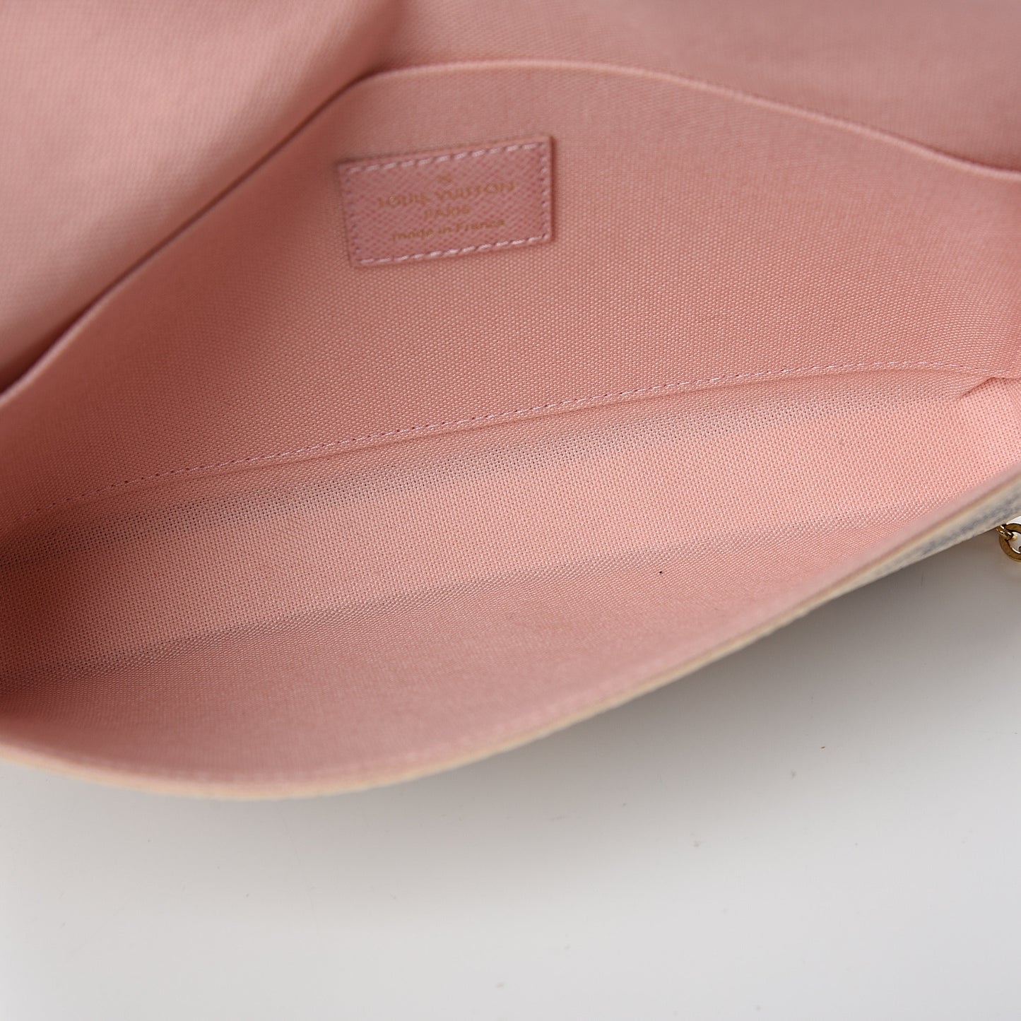 Damier Azur Pochette Felicie Chain Wallet Rose Ballerine