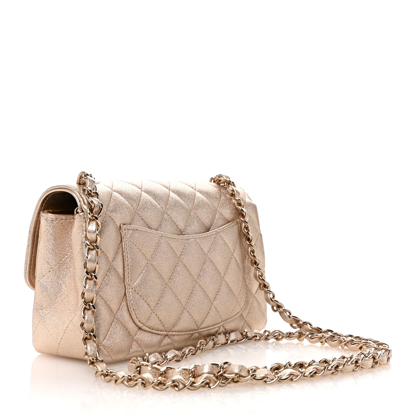 Metallic Lambskin Quilted Mini Rectangular Flap Gold