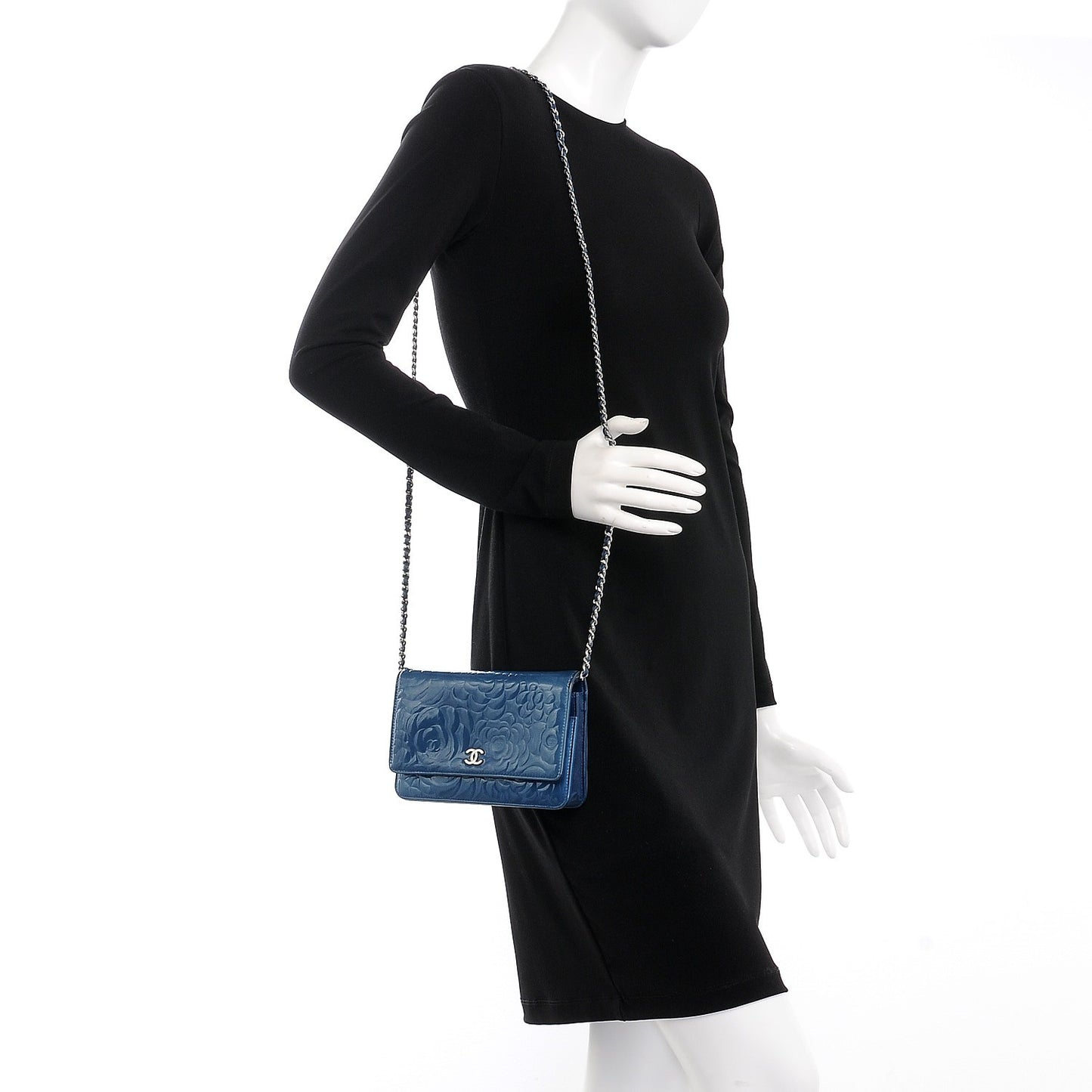 Patent Camellia Wallet on Chain WOC Blue