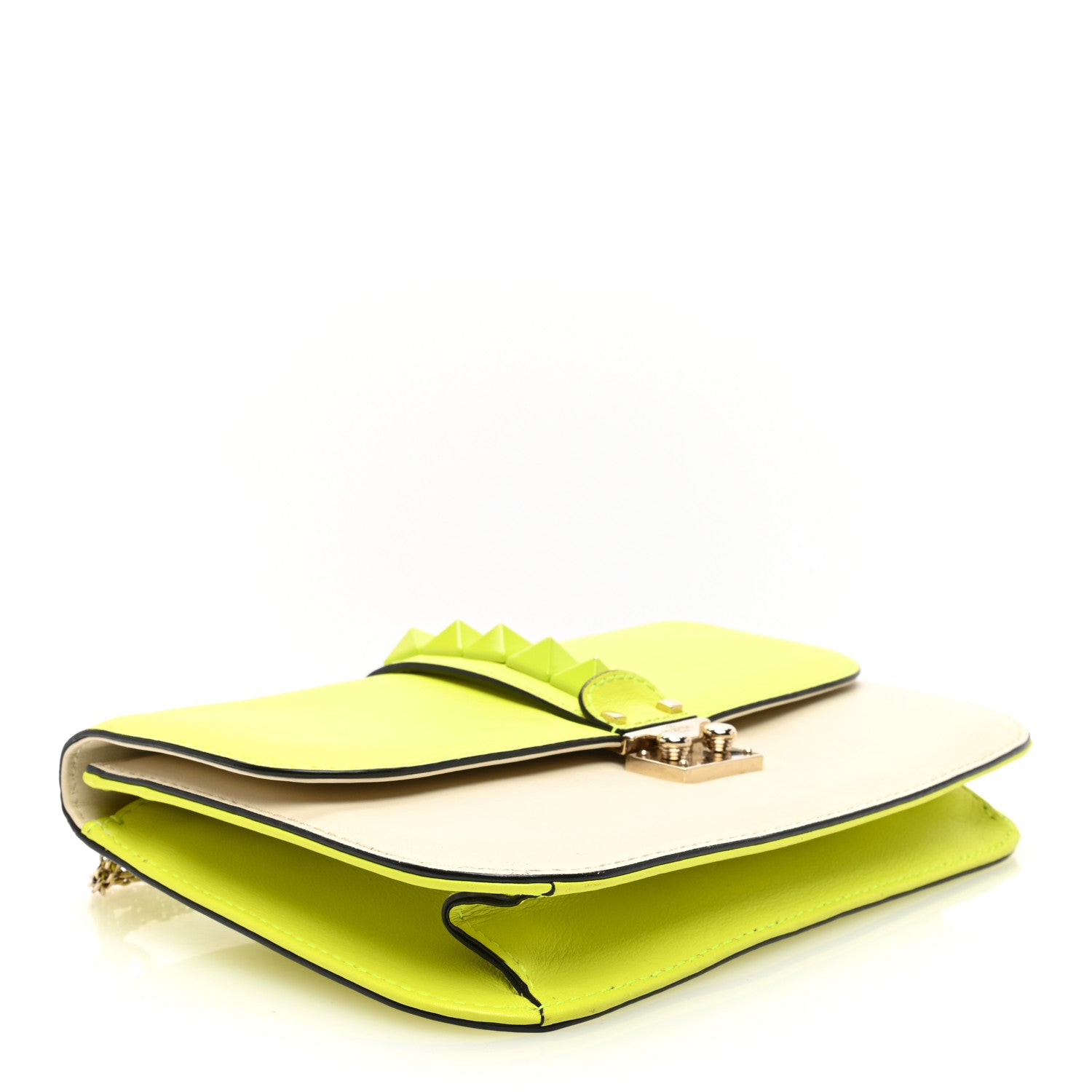 Valentino Garavani Vitello Medium Glam Lock Rockstud Flap Yellow Fluo Light Ivory 4 of 11