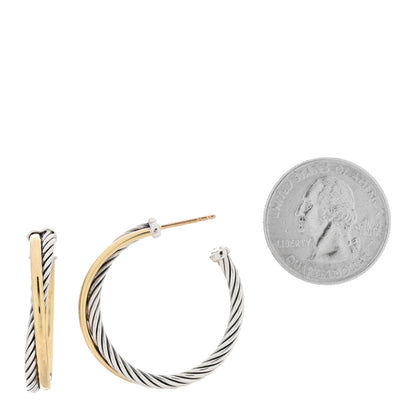 David Yurman Sterling Silver 18K Yellow Gold 31mm Crossover Cable Hoop Earrings 2 of 4