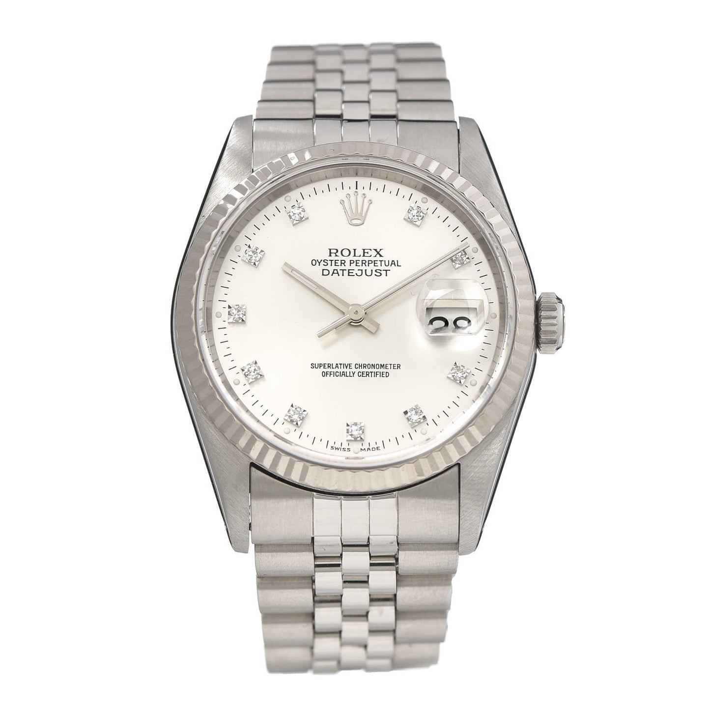 Stainless Steel 18K White Gold Diamond 36mm Oyster Perpetual Datejust Watch Silver 16234