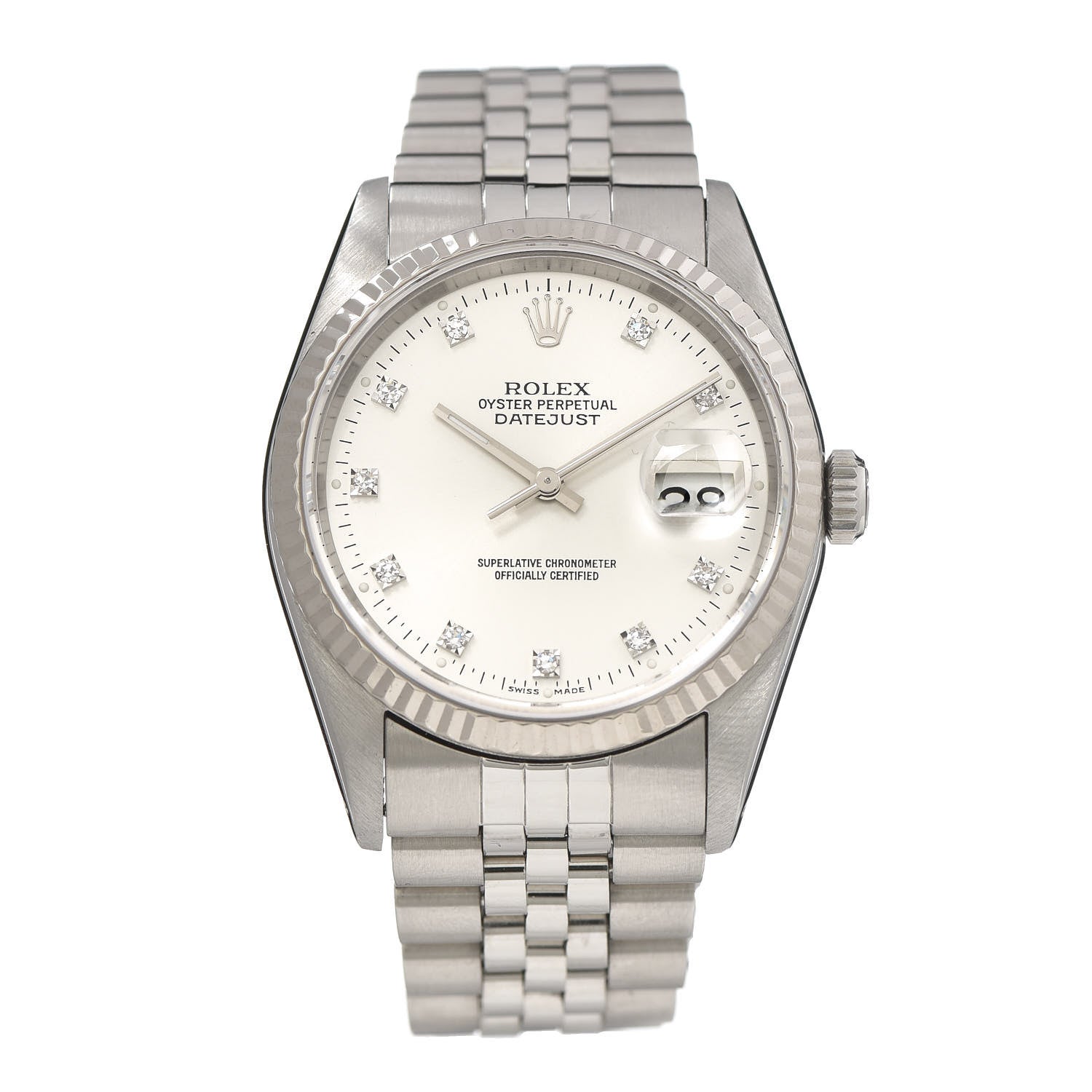 Rolex Stainless Steel 18K White Gold Diamond 36mm Oyster Perpetual Datejust Watch Silver 16234 1 of 6