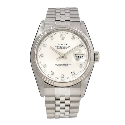 Rolex Stainless Steel 18K White Gold Diamond 36mm Oyster Perpetual Datejust Watch Silver 16234 1 of 6