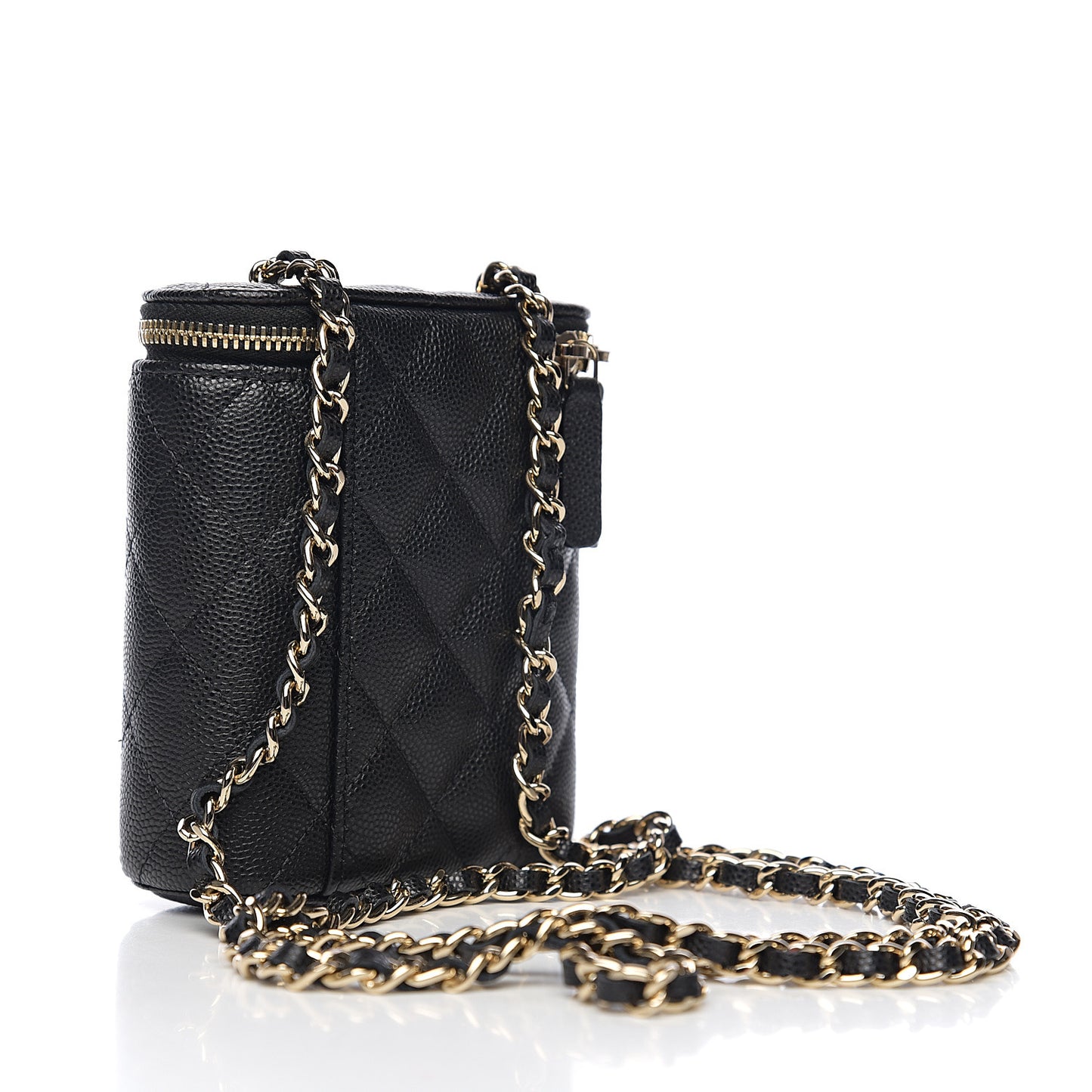 Caviar Quilted Small Vertical Coco Beauty Vanity Case With Chain Black