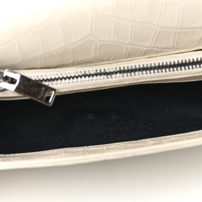 Saint Laurent Calfskin Crocodile Embossed Medium College Monogram Satchel Dove White 5 of 11