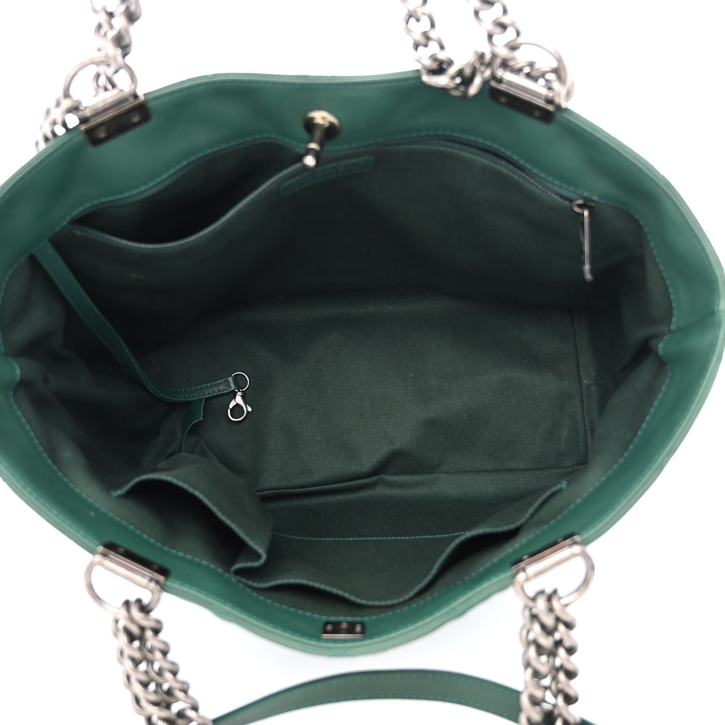 Calfskin Quilted Large Shopping In Chains Tote Green