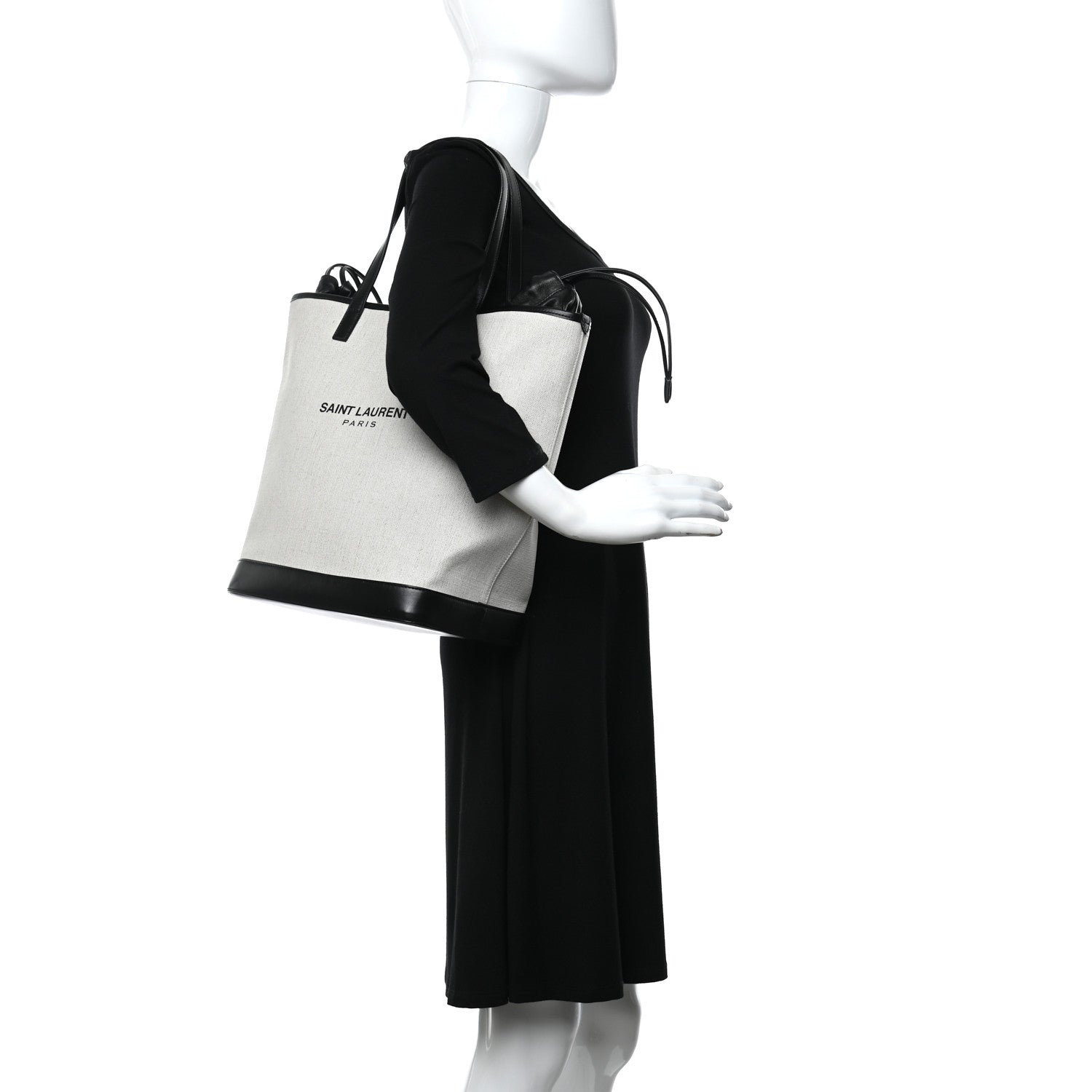Saint Laurent Canvas Calfskin Shopping Tote White Black 3 of 12