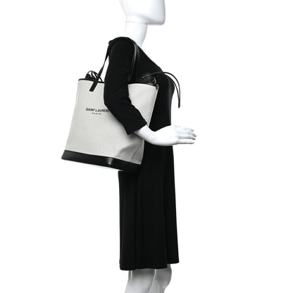 Saint Laurent Canvas Calfskin Shopping Tote White Black 3 of 12