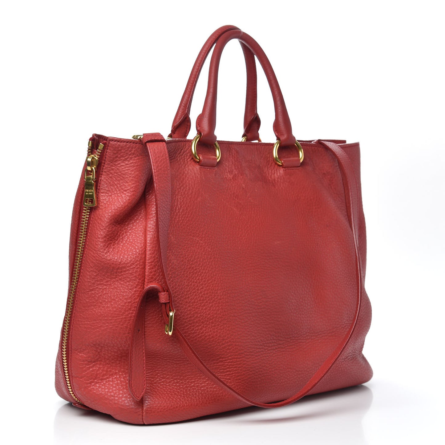 Vitello Daino Side Zip Tote Rosso