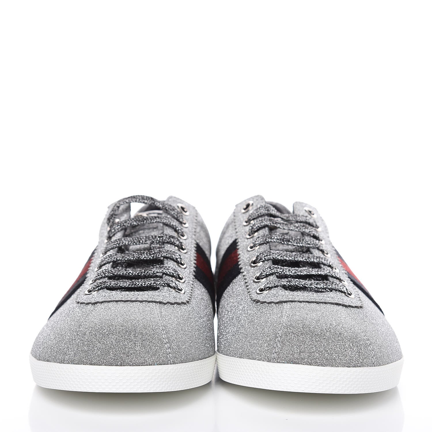 Gucci Glitter Fabric Studded Web Mens Sneakers 8.5 Silver 2 of 10