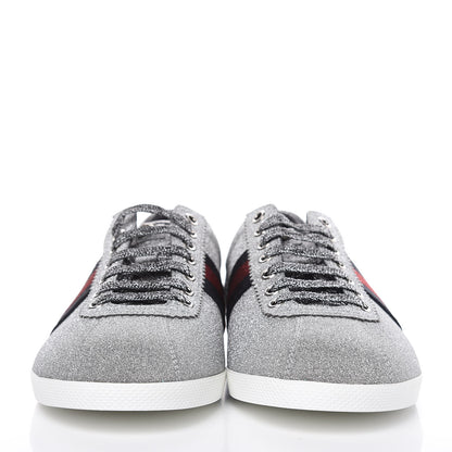 Gucci Glitter Fabric Studded Web Mens Sneakers 8.5 Silver 2 of 10