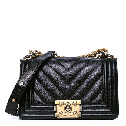 Chanel Caviar Chevron Quilted Small Boy Flap Black 1 of 6