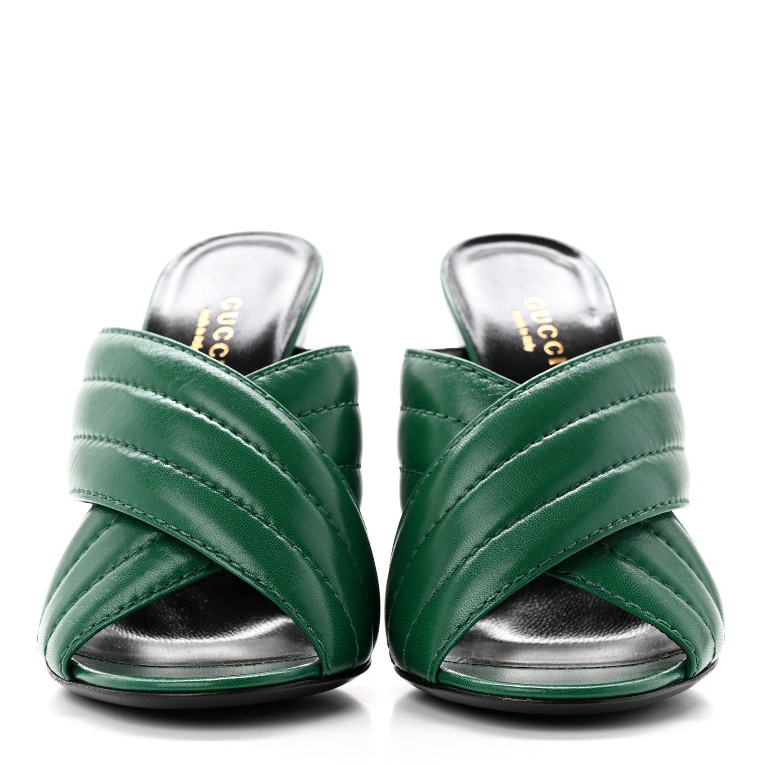 Gucci Malaga Kid Webby Crossover High Heel Slide Sandals 37.5 Emerald 2 of 8