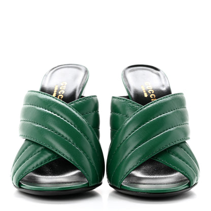 Gucci Malaga Kid Webby Crossover High Heel Slide Sandals 37.5 Emerald 2 of 8