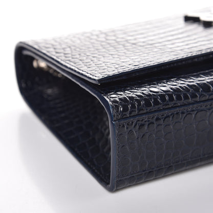 Saint Laurent Calfskin Crocodile Embossed Medium Classic Monogram Kate Tassel Satchel Blue Sapphire 8 of 12