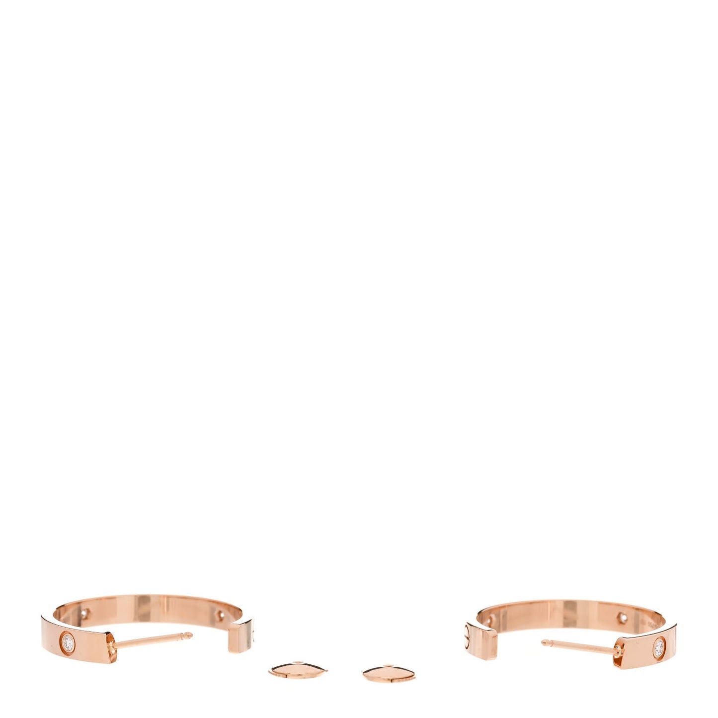 18K Pink Gold 3 Diamond 3.5mm LOVE Hoop Earrings