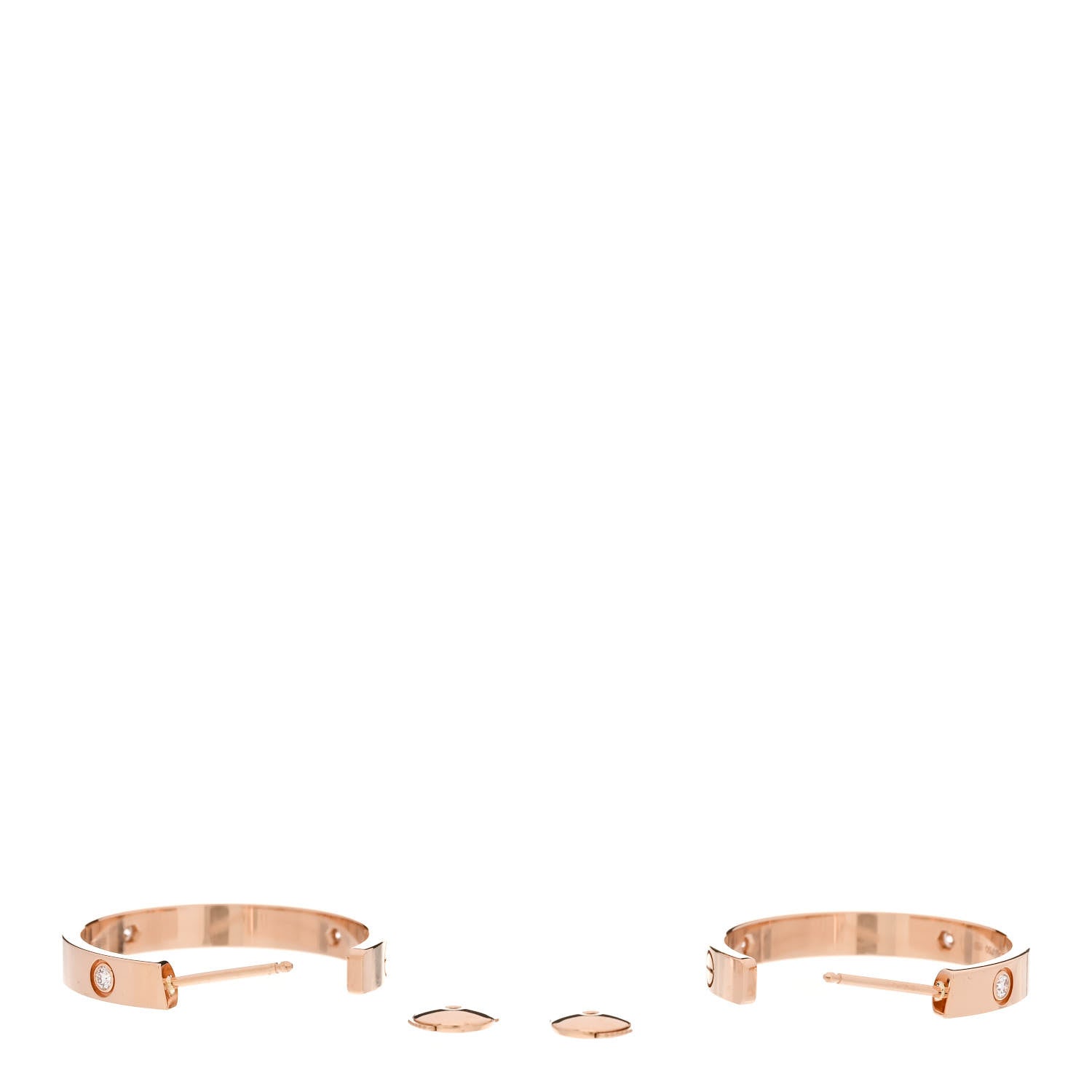 Cartier 18K Pink Gold 3 Diamond 3.5mm LOVE Hoop Earrings 3 of 5