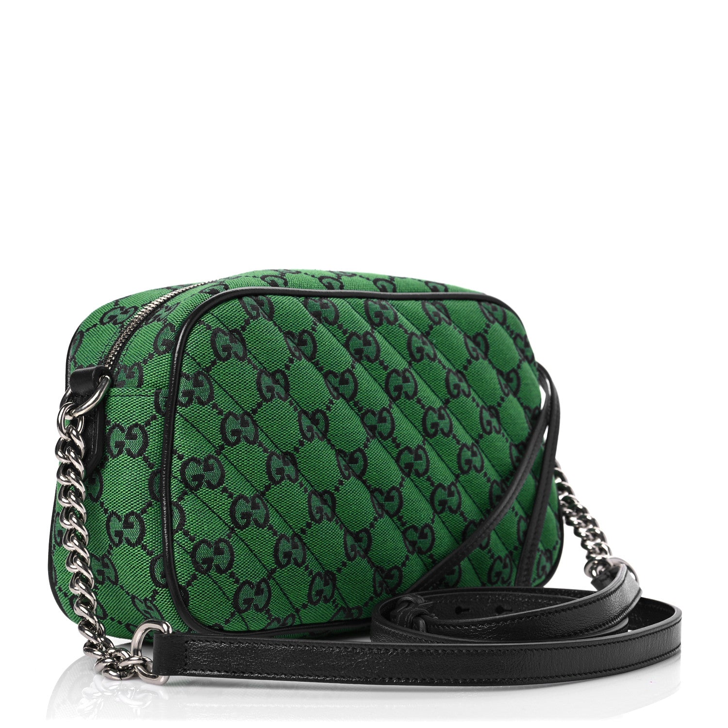 Gucci Monogram Multicolor Matelasse Diagonal Small GG Marmont Chain Shoulder Bag Green Blue 3 of 9