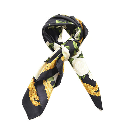 Chanel Silk CC Camellia Chain Scarf White Green Gold 2 of 4
