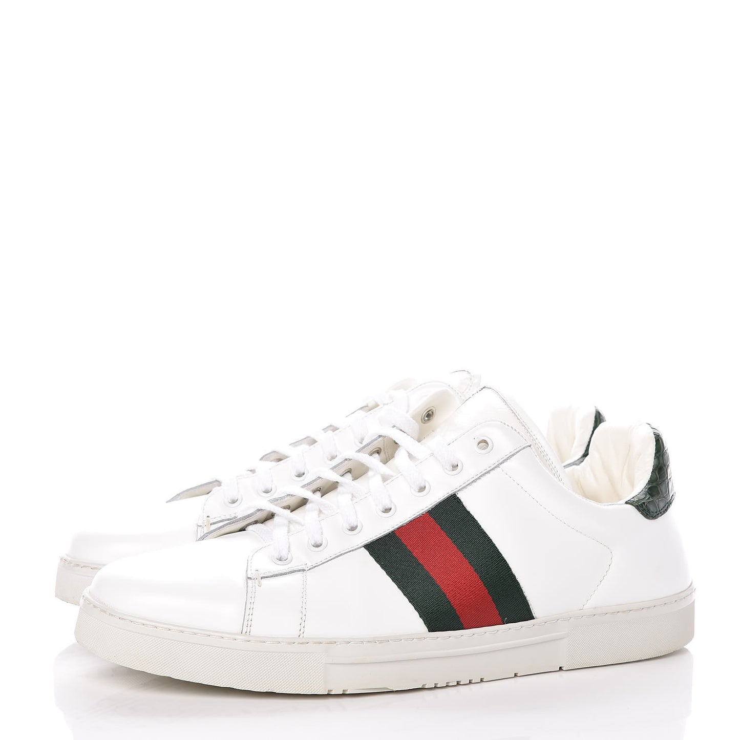 Calfskin Crocodile Web Mens Ace Sneakers 10.5 White Green