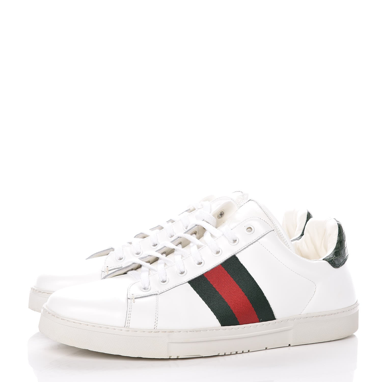 Gucci Calfskin Crocodile Web Mens Ace Sneakers 10.5 White Green 3 of 13