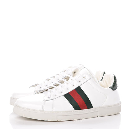 Gucci Calfskin Crocodile Web Mens Ace Sneakers 10.5 White Green 3 of 13